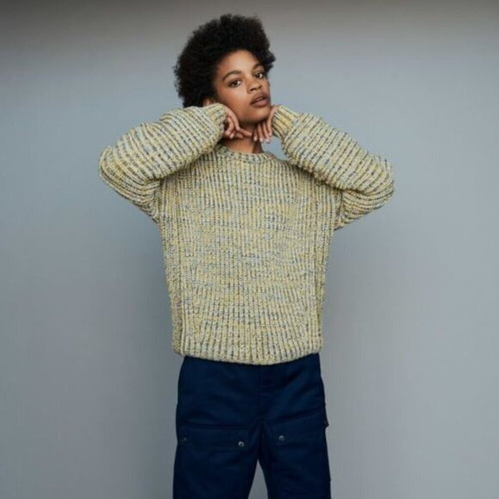 NWT Maje yellow blue chunky knit ribbed sweater M